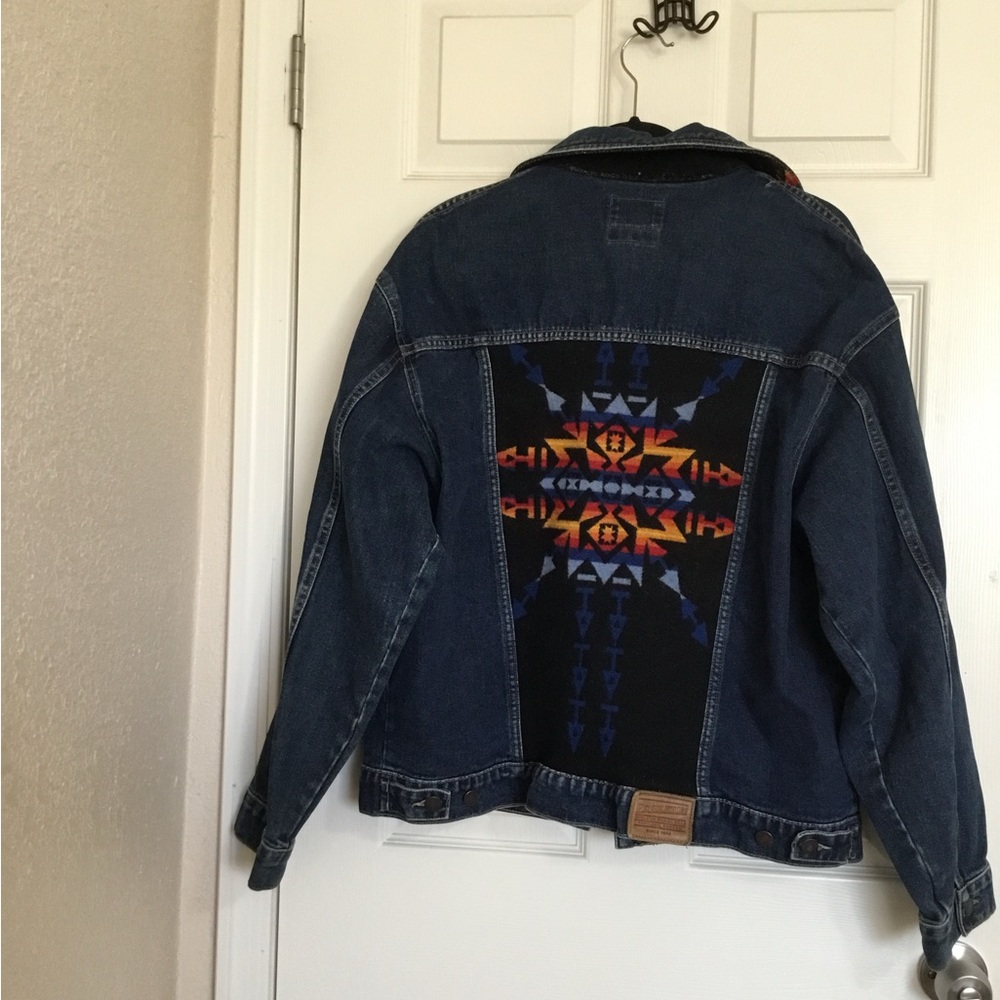 Vintage Pendleton XL High Grade Western Wear Aztec Wool Denim Jean Jacket
